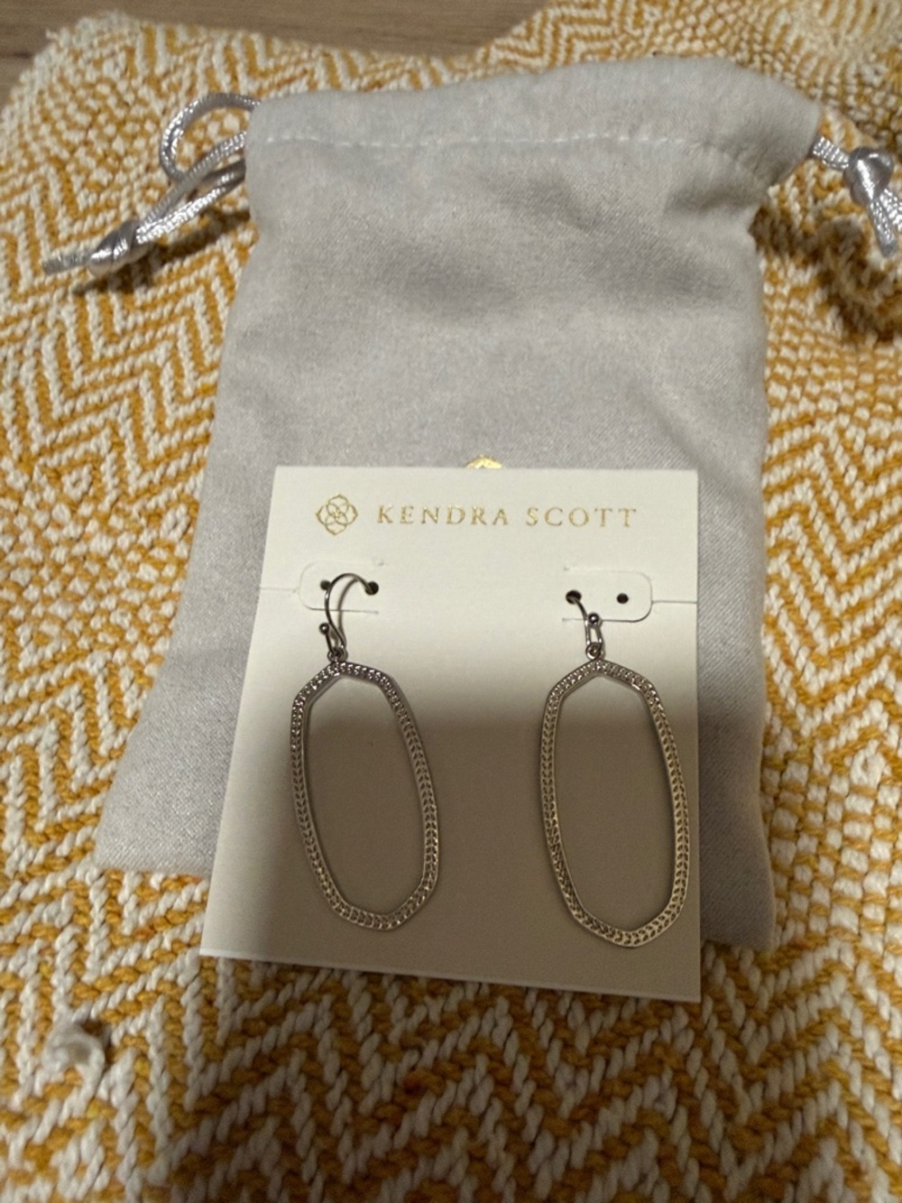 Kendra Scott Textured Silver Open Oval Drop Earrings
